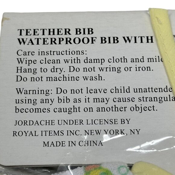 Vintage Jordache Baby Terry Cloth Teether Bib Fish Print Yellow Trim BB159 - Picture 9 of 11